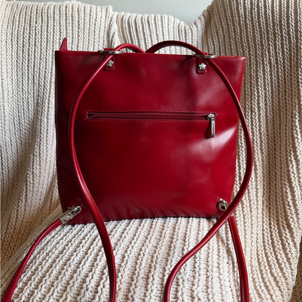 Chic Frederic T Paris Red Leather Convertible Backpack Tote